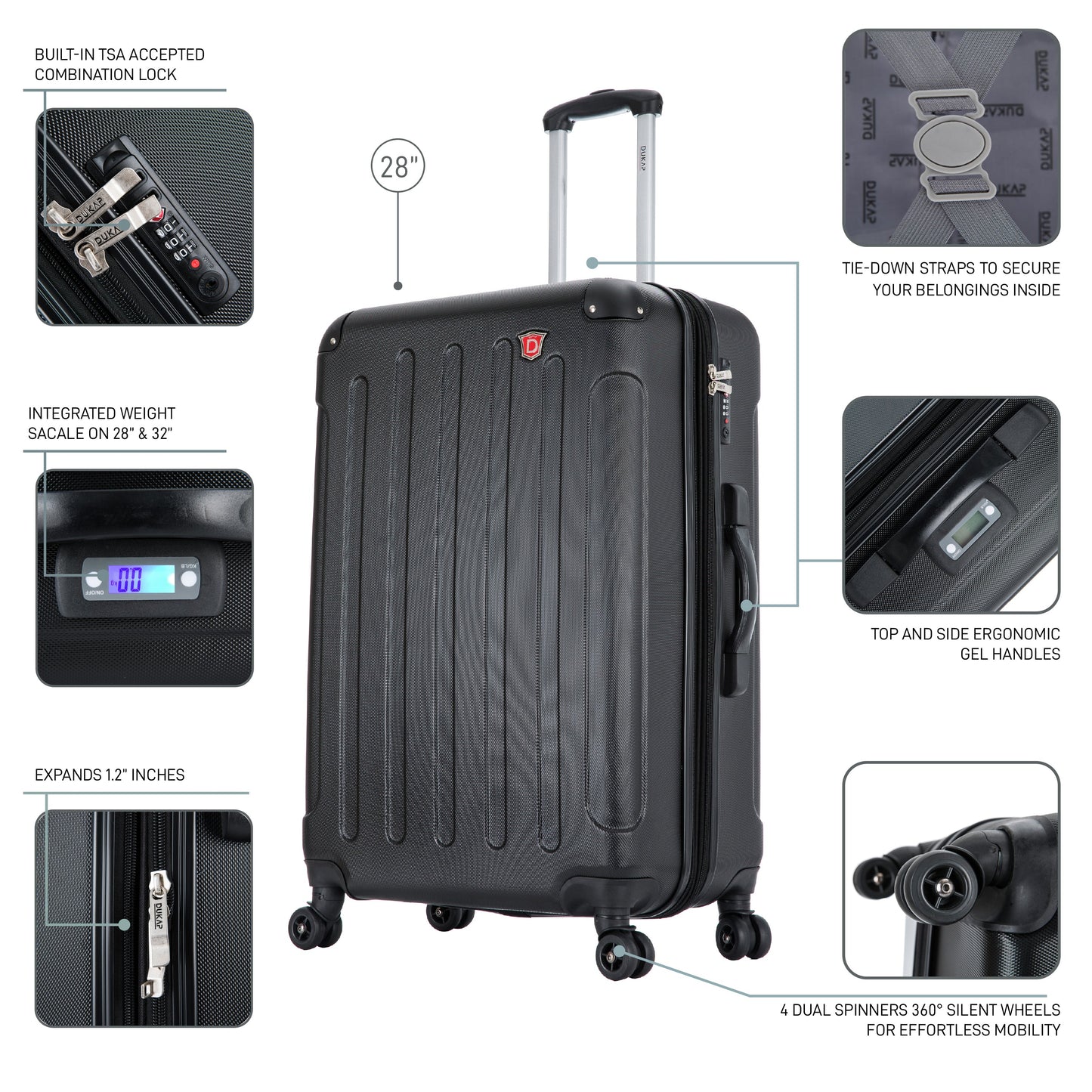 INTELY Hardside Spinner 28-inch suitcase with built-in digital weight scale
