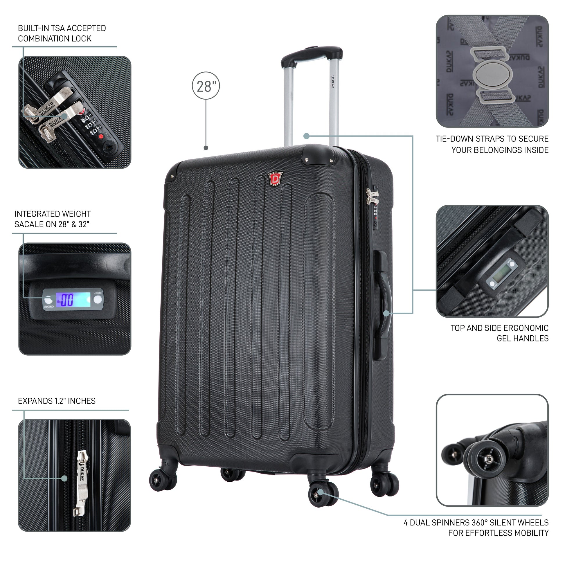 INTELY Hardside Spinner 28-inch suitcase with built-in digital weight scale