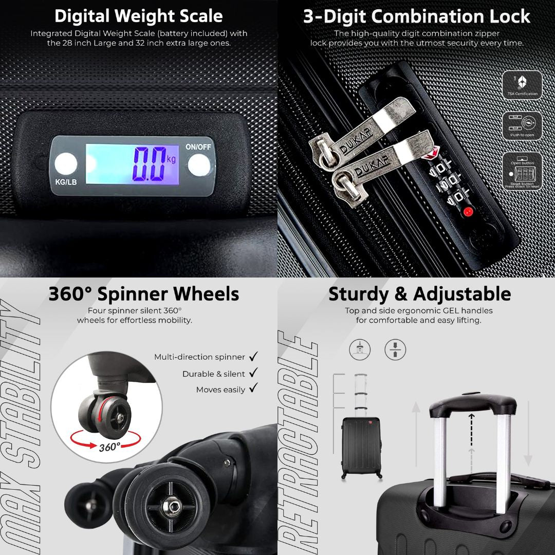 INTELY Hardside Spinner 28-inch suitcase with built-in digital weight scale