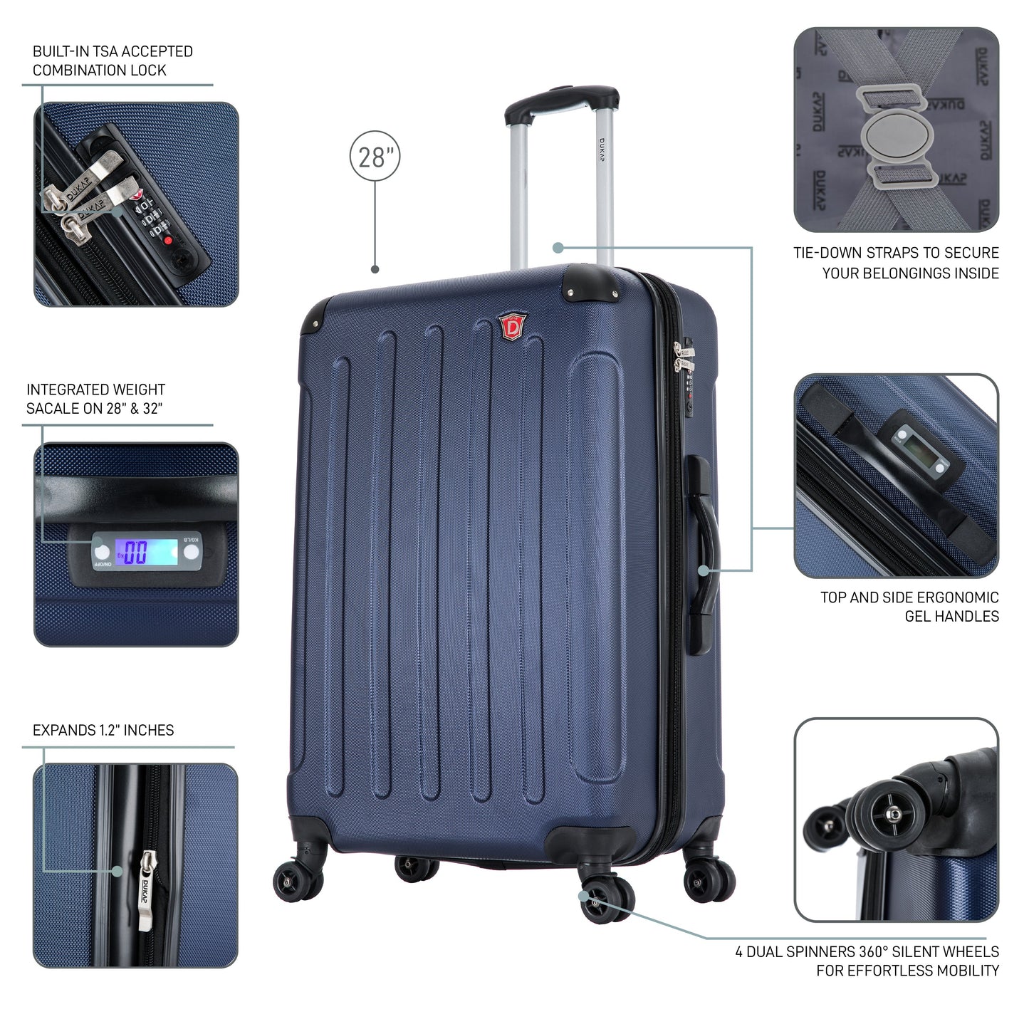 INTELY Hardside Spinner 28-inch suitcase with built-in digital weight scale