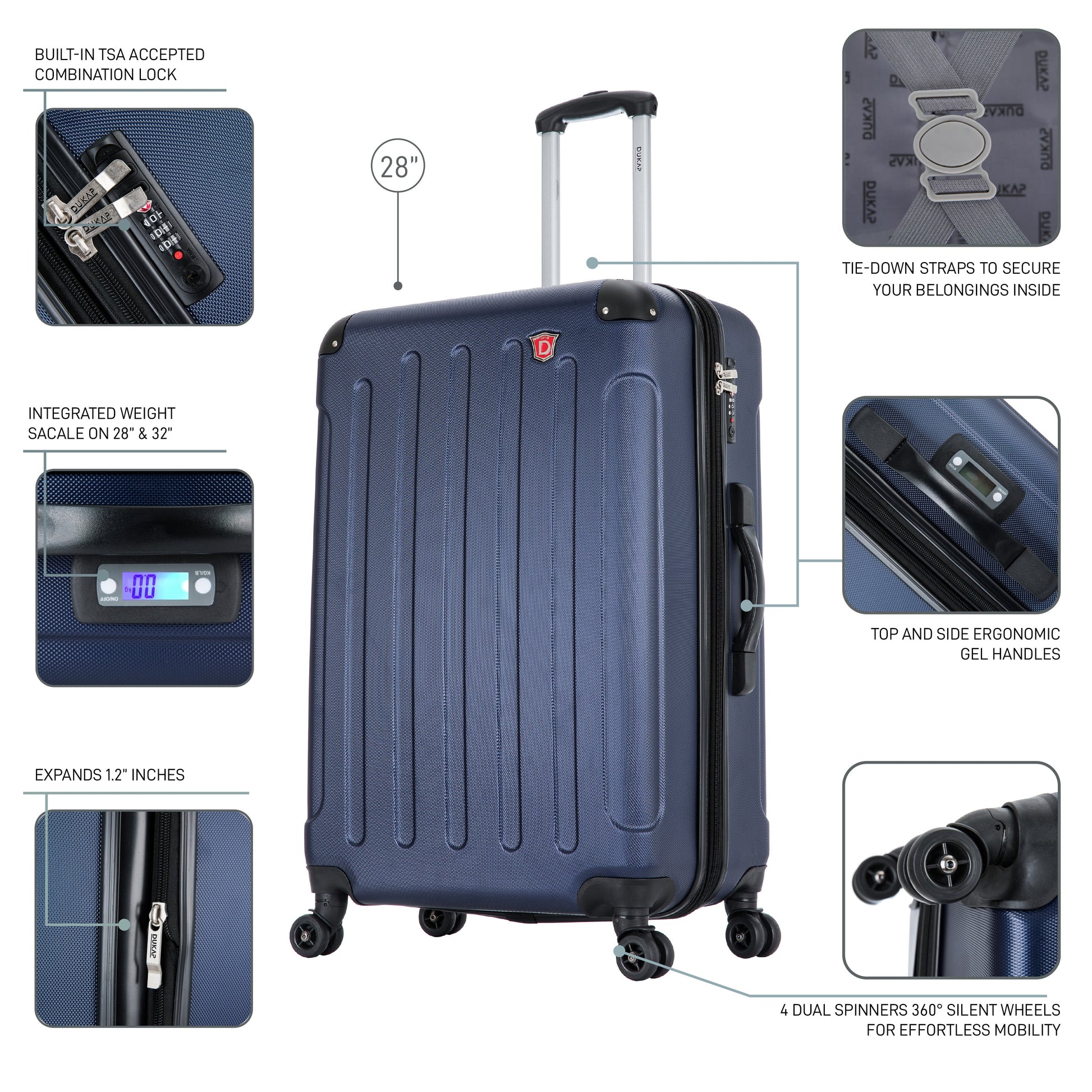 INTELY Hardside Spinner 28-inch suitcase with built-in digital weight scale