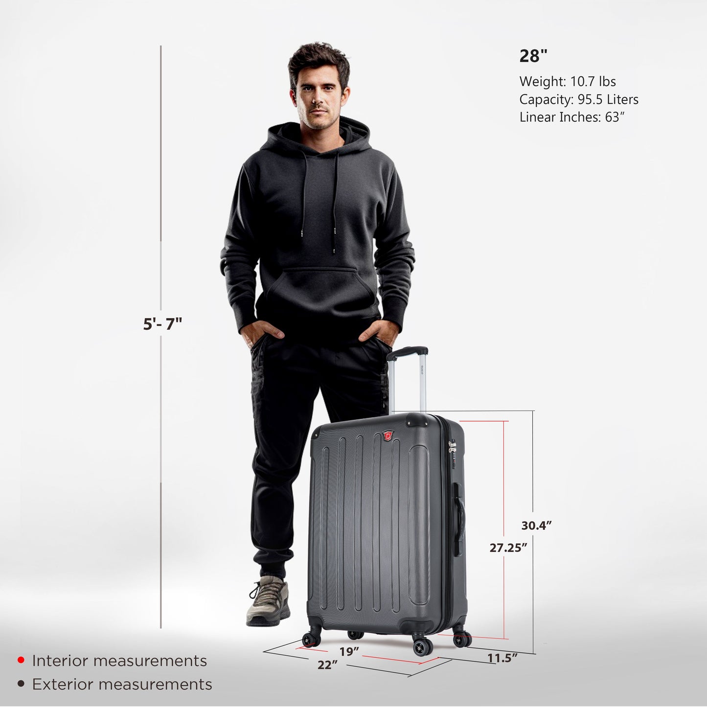 INTELY Hardside Spinner 28-inch suitcase with built-in digital weight scale