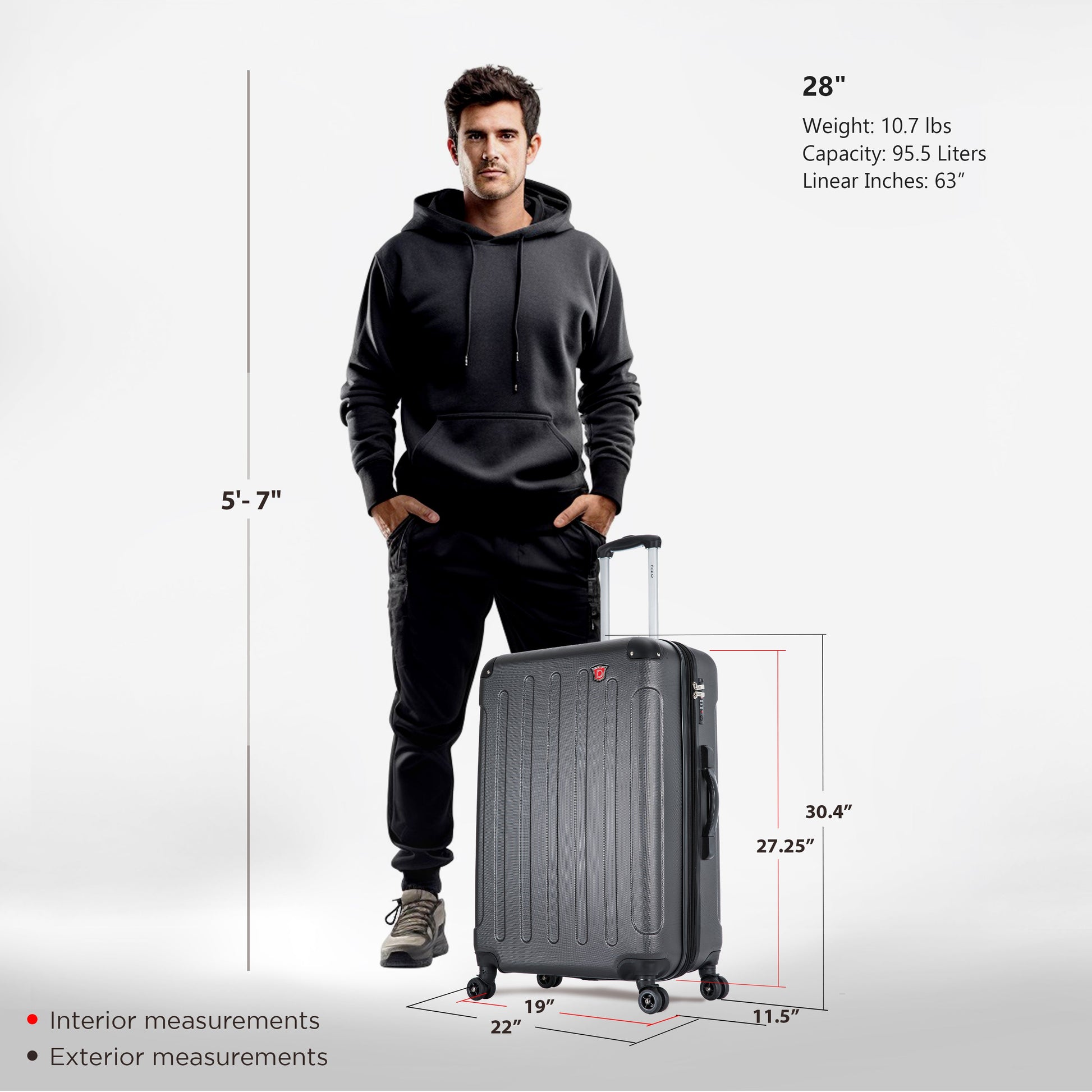 INTELY Hardside Spinner 28-inch suitcase with built-in digital weight scale