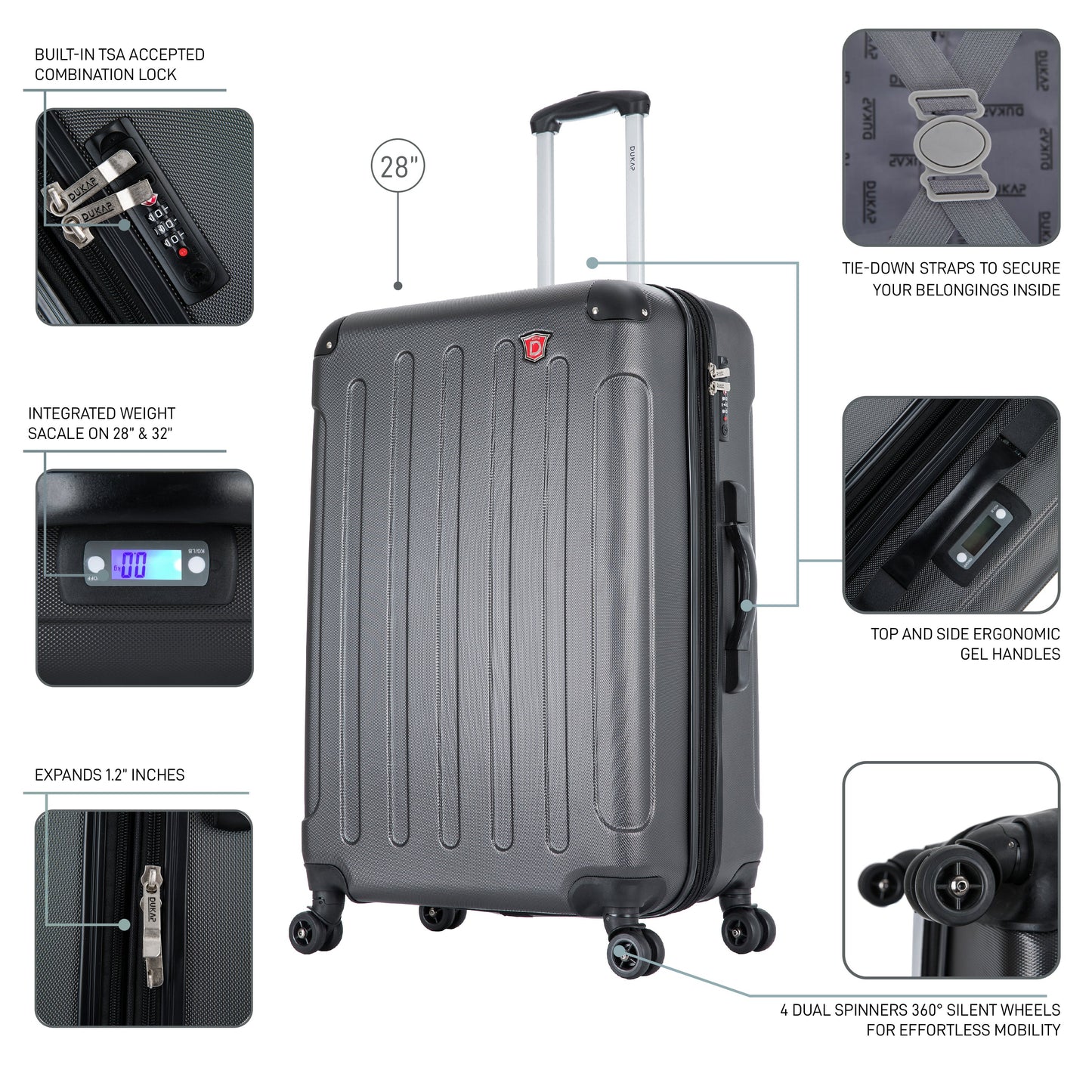 INTELY Hardside Spinner 28-inch suitcase with built-in digital weight scale