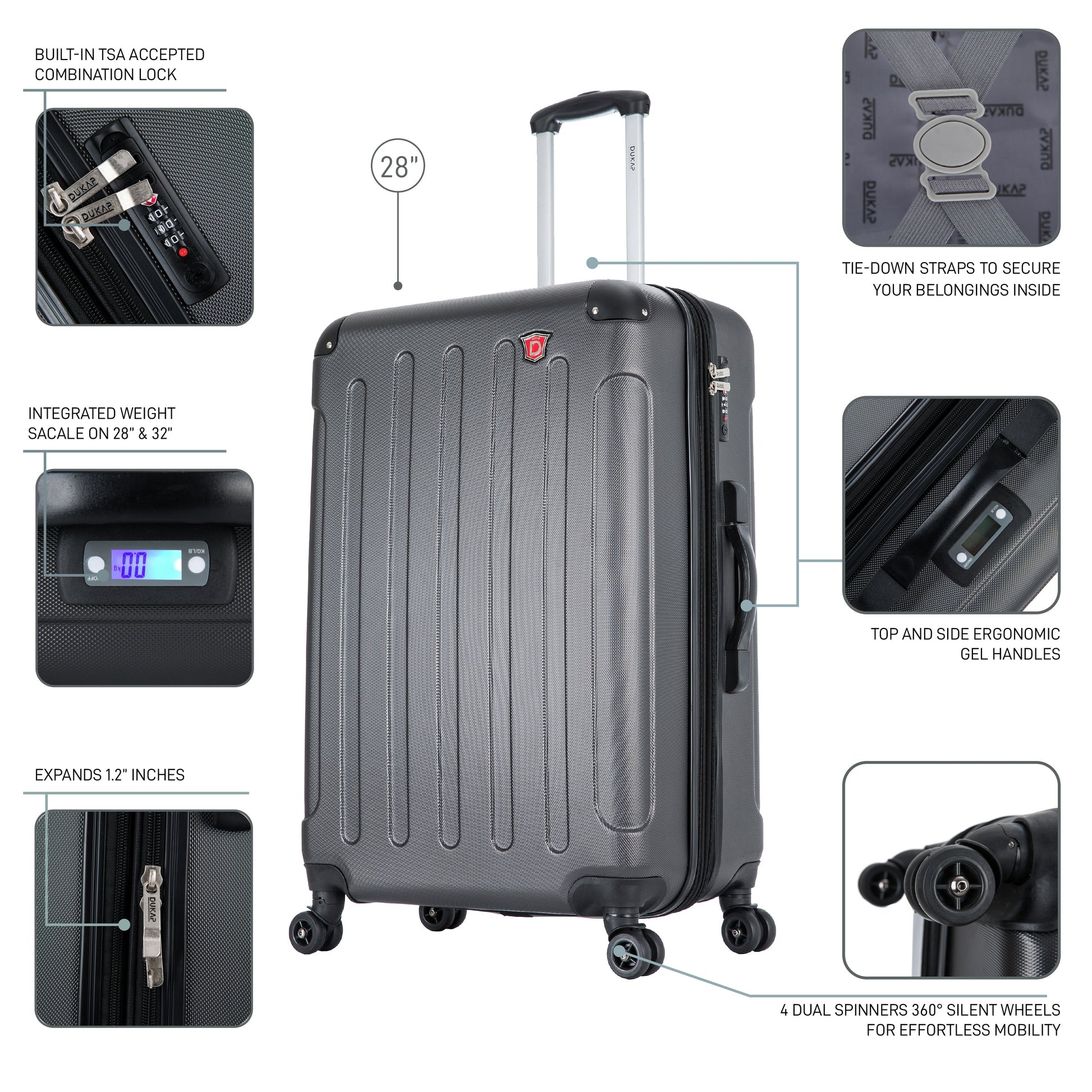 INTELY Hardside Spinner 28-inch suitcase with built-in digital weight scale
