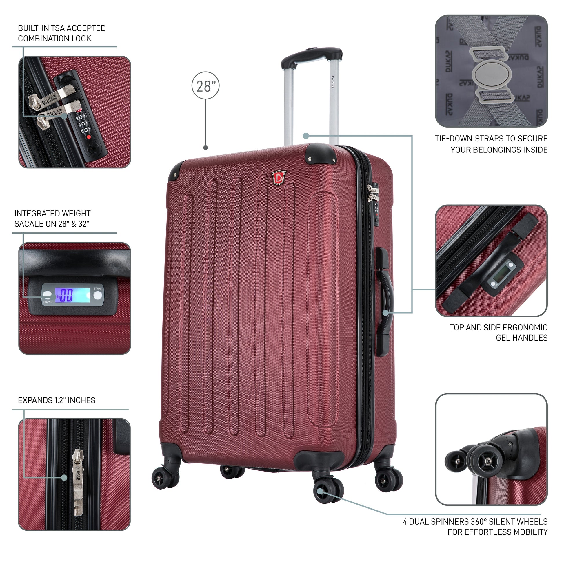 INTELY Hardside Spinner 28-inch suitcase with built-in digital weight scale