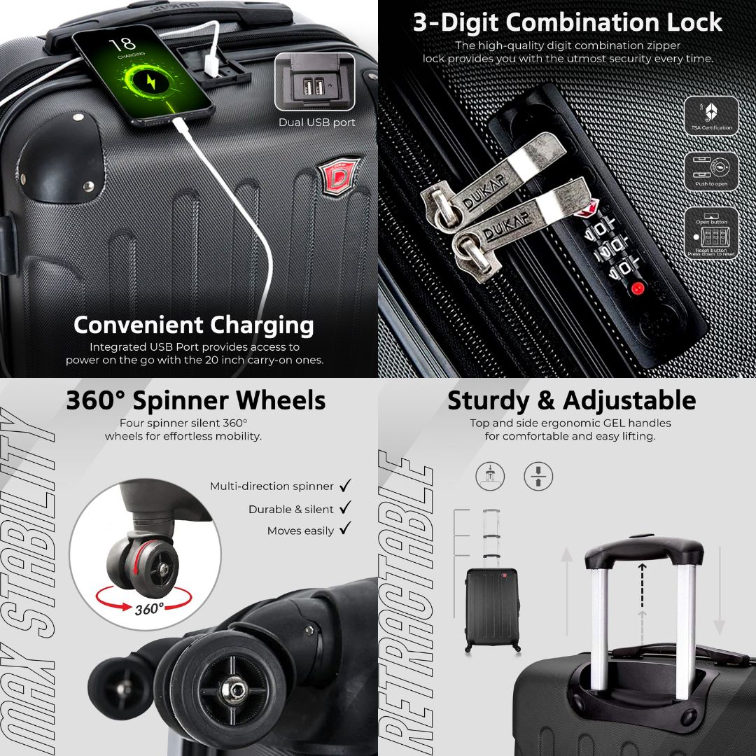 INTELY  Hardside Spinner  Carry-On  20-Inch Carry-On with USB port Luggage