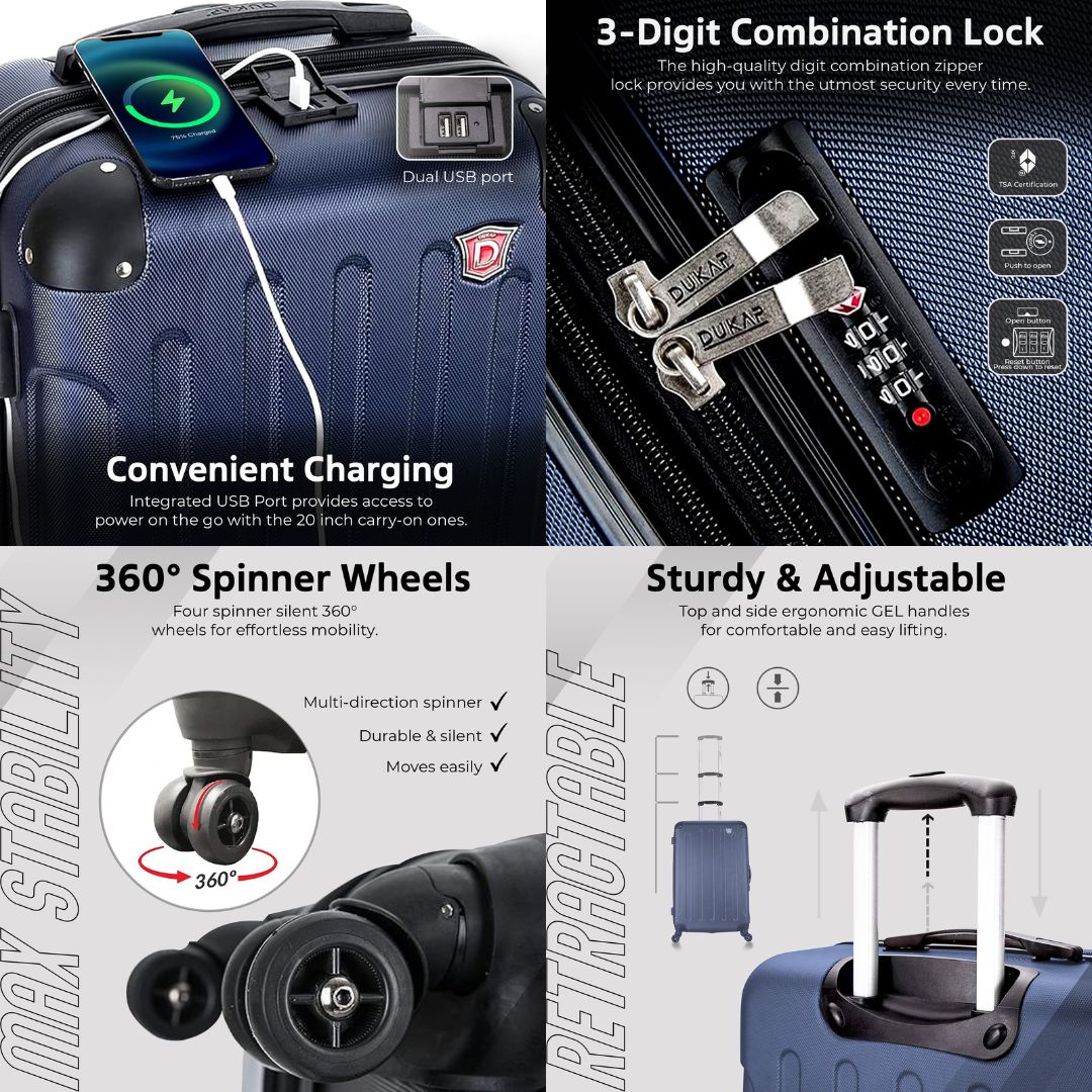 INTELY  Hardside Spinner  Carry-On  20-Inch Carry-On with USB port Luggage