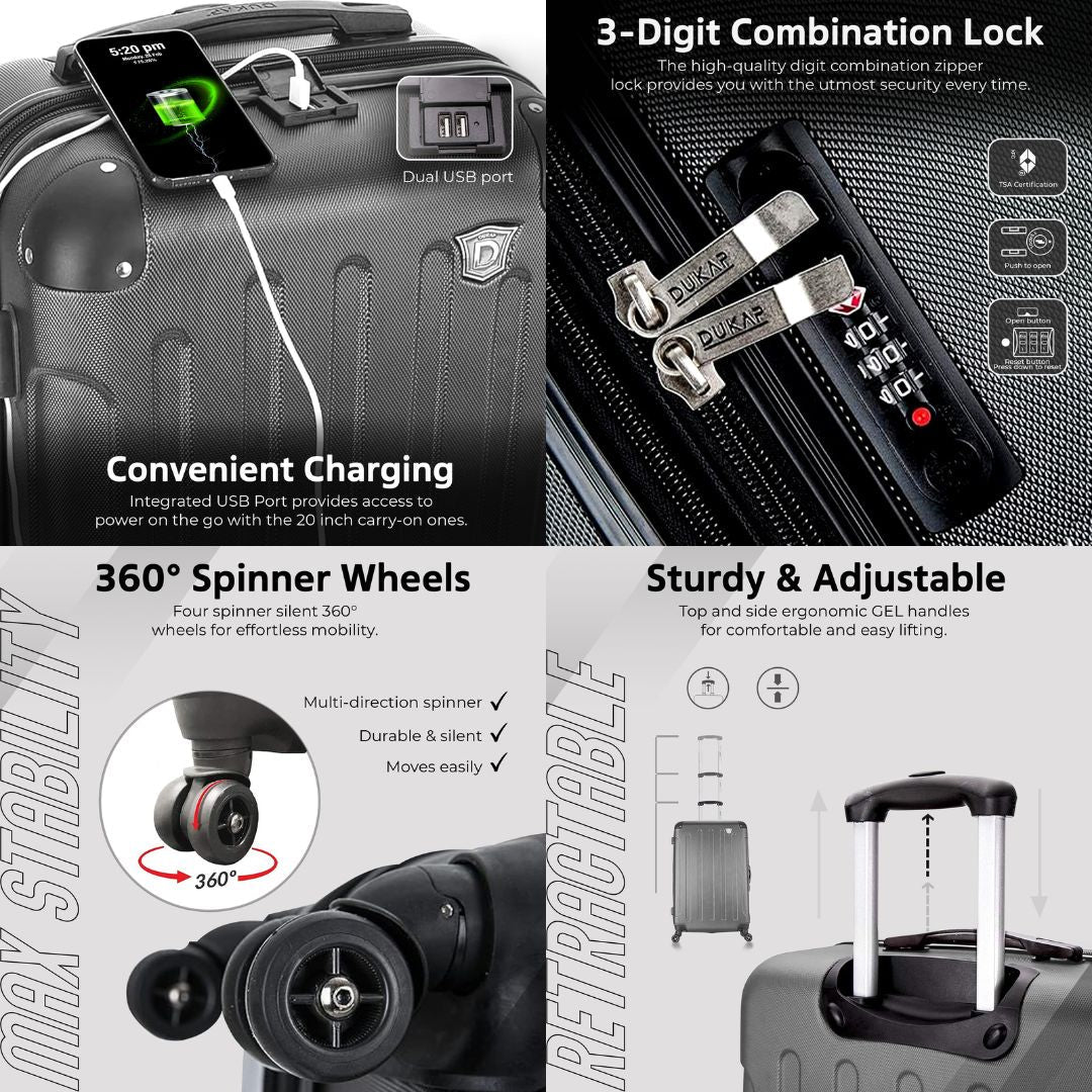 INTELY  Hardside Spinner  Carry-On  20-Inch Carry-On with USB port Luggage