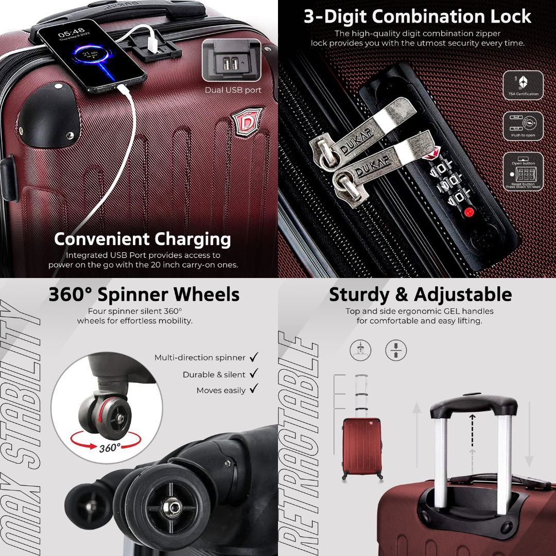 INTELY  Hardside Spinner  Carry-On  20-Inch Carry-On with USB port Luggage