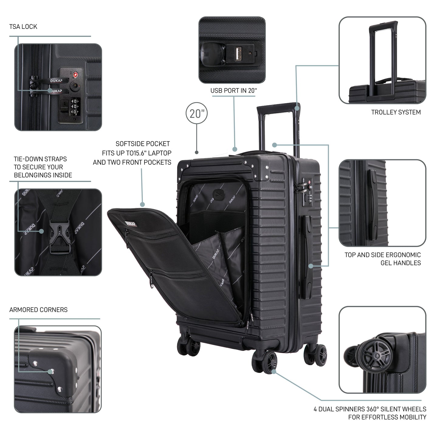 Dukap TOUR  Hardside Spinner 20-Inch Carry-On Luggage