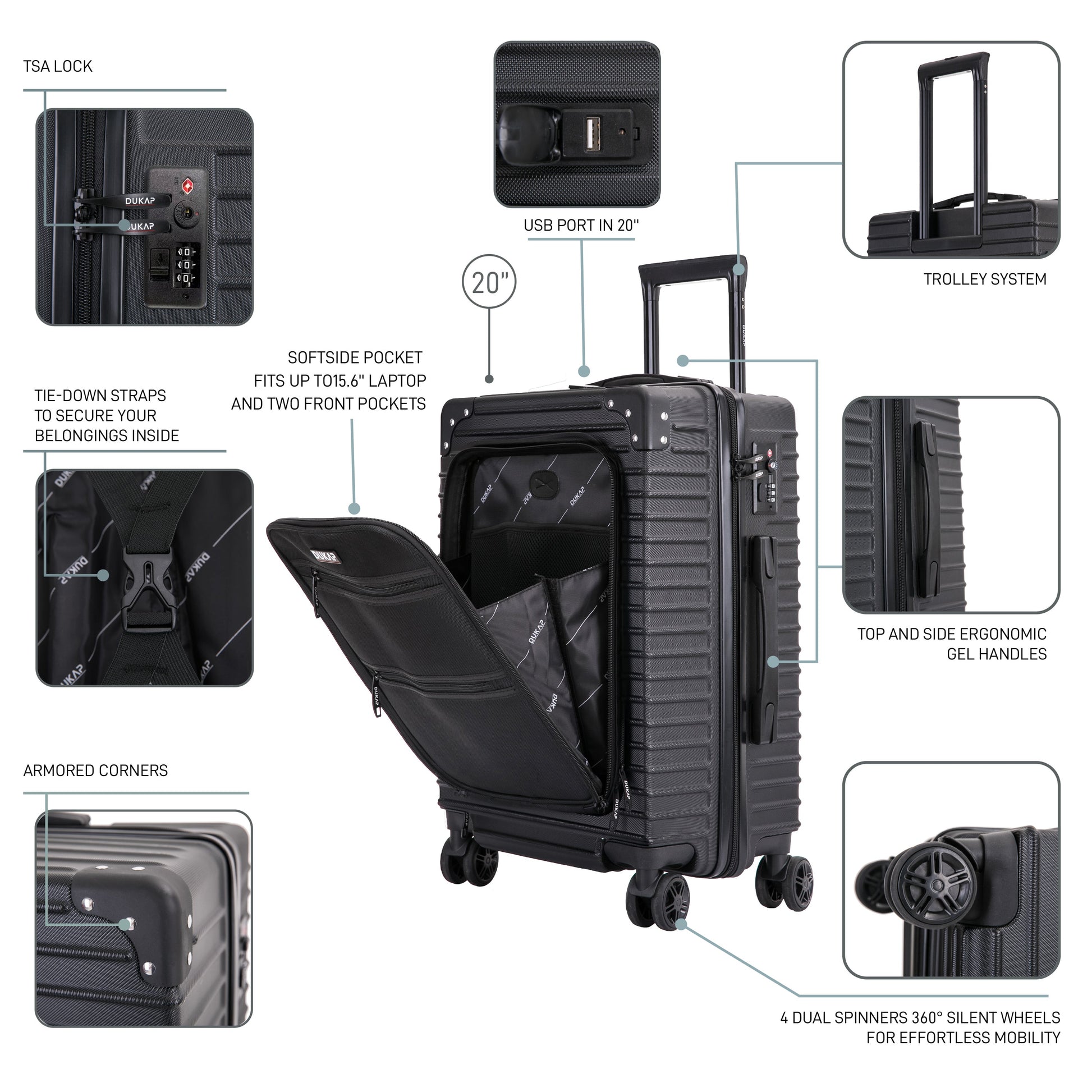 Dukap TOUR  Hardside Spinner 20-Inch Carry-On Luggage