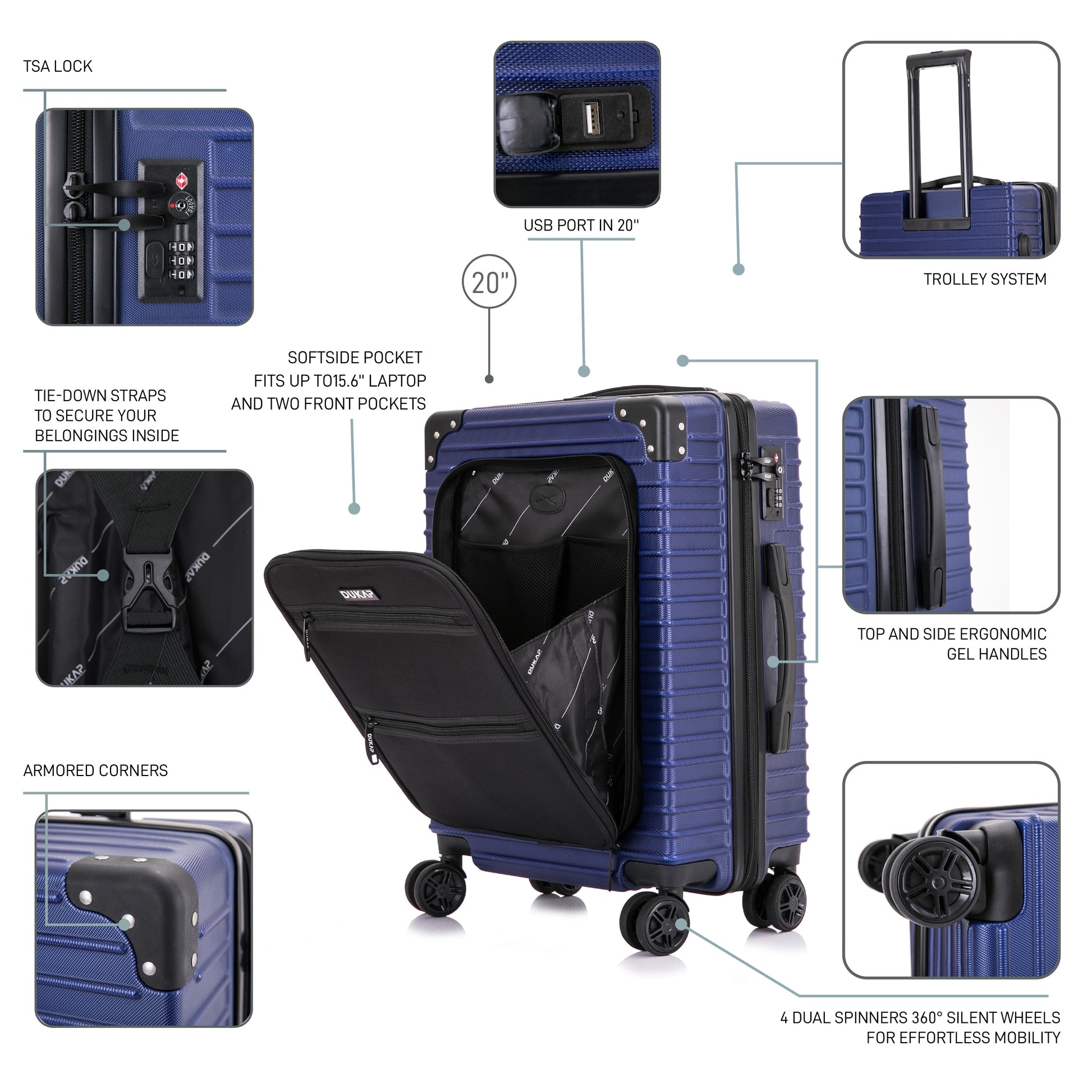 Dukap TOUR  Hardside Spinner 20-Inch Carry-On Luggage