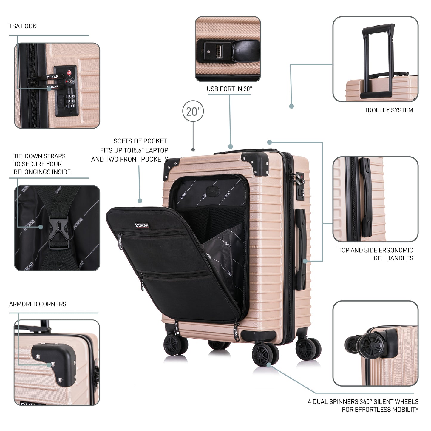 Dukap TOUR  Hardside Spinner 20-Inch Carry-On Luggage