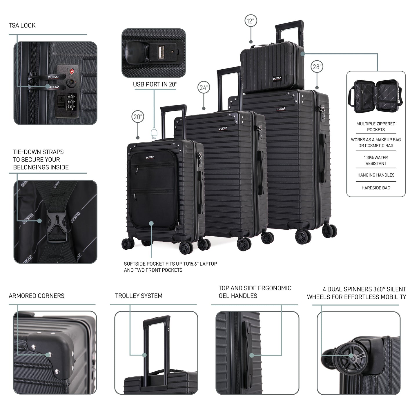 TOUR  Hardside Spinner 4 Piece Luggage Set  12/20/28/32 Inches