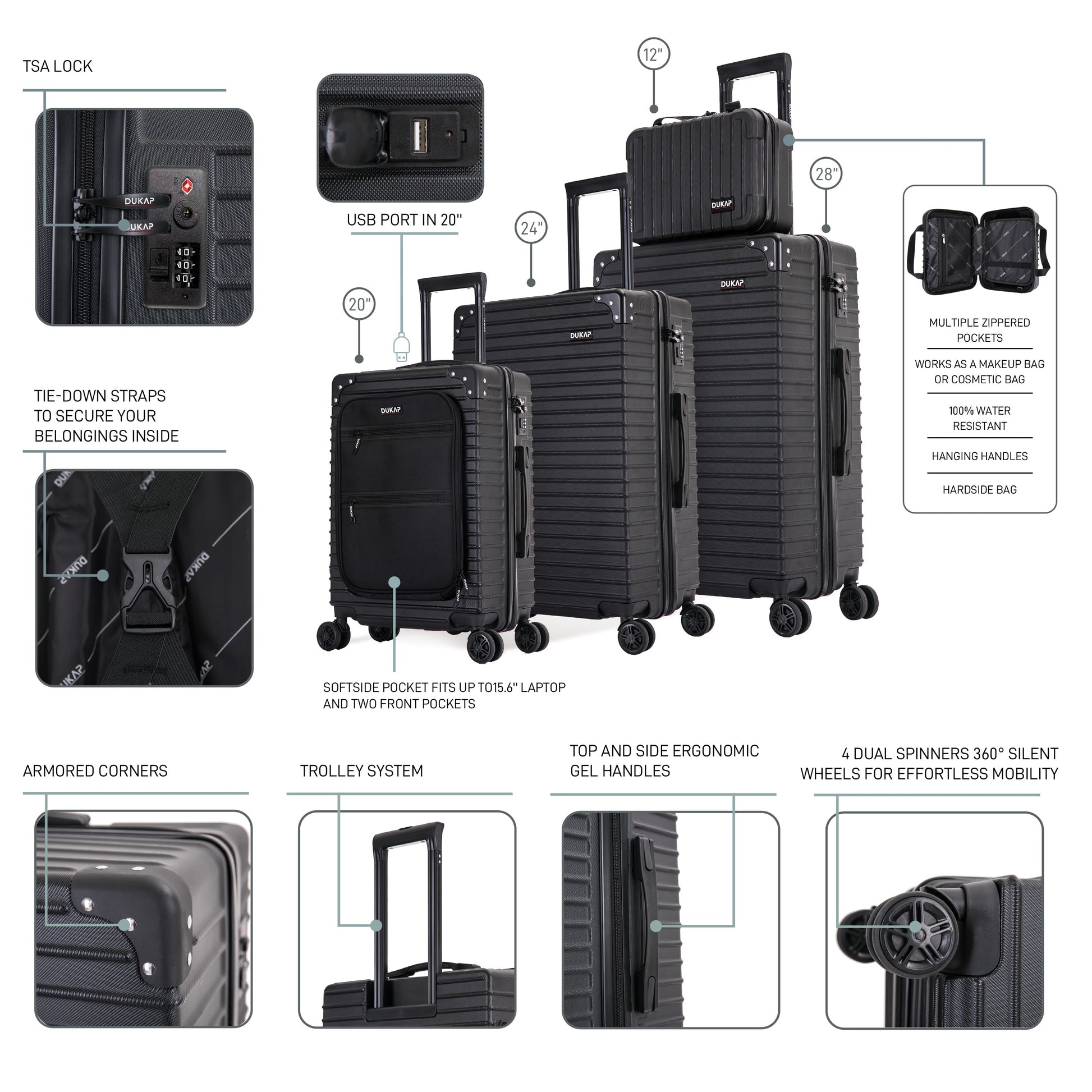 TOUR  Hardside Spinner 4 Piece Luggage Set  12/20/28/32 Inches