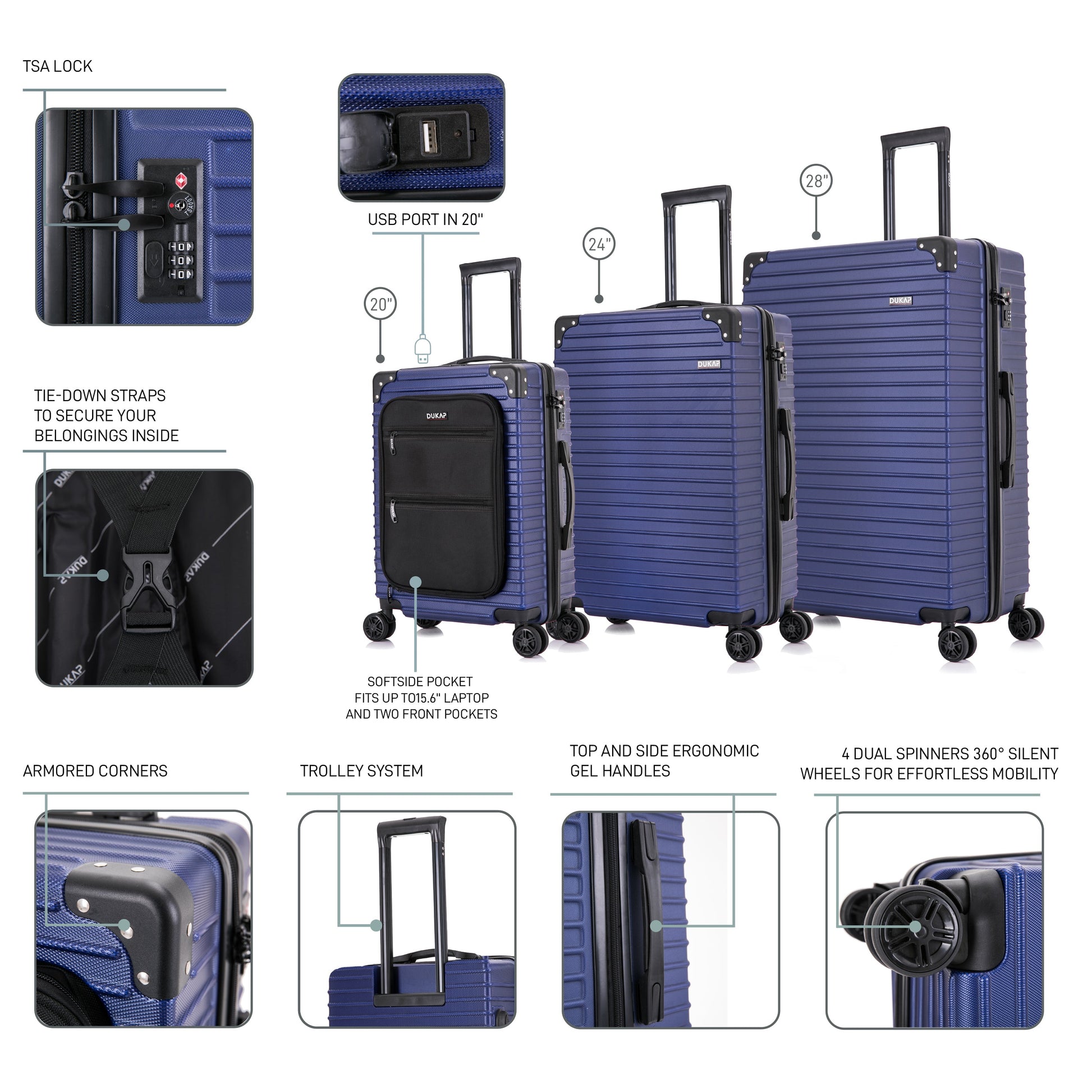TOUR  Hardside Spinner 4 Piece Luggage Set  12/20/28/32 Inches