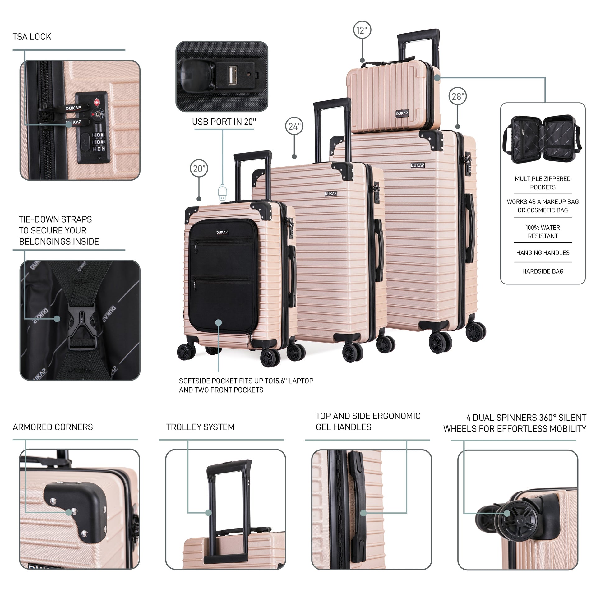 TOUR  Hardside Spinner 4 Piece Luggage Set  12/20/28/32 Inches