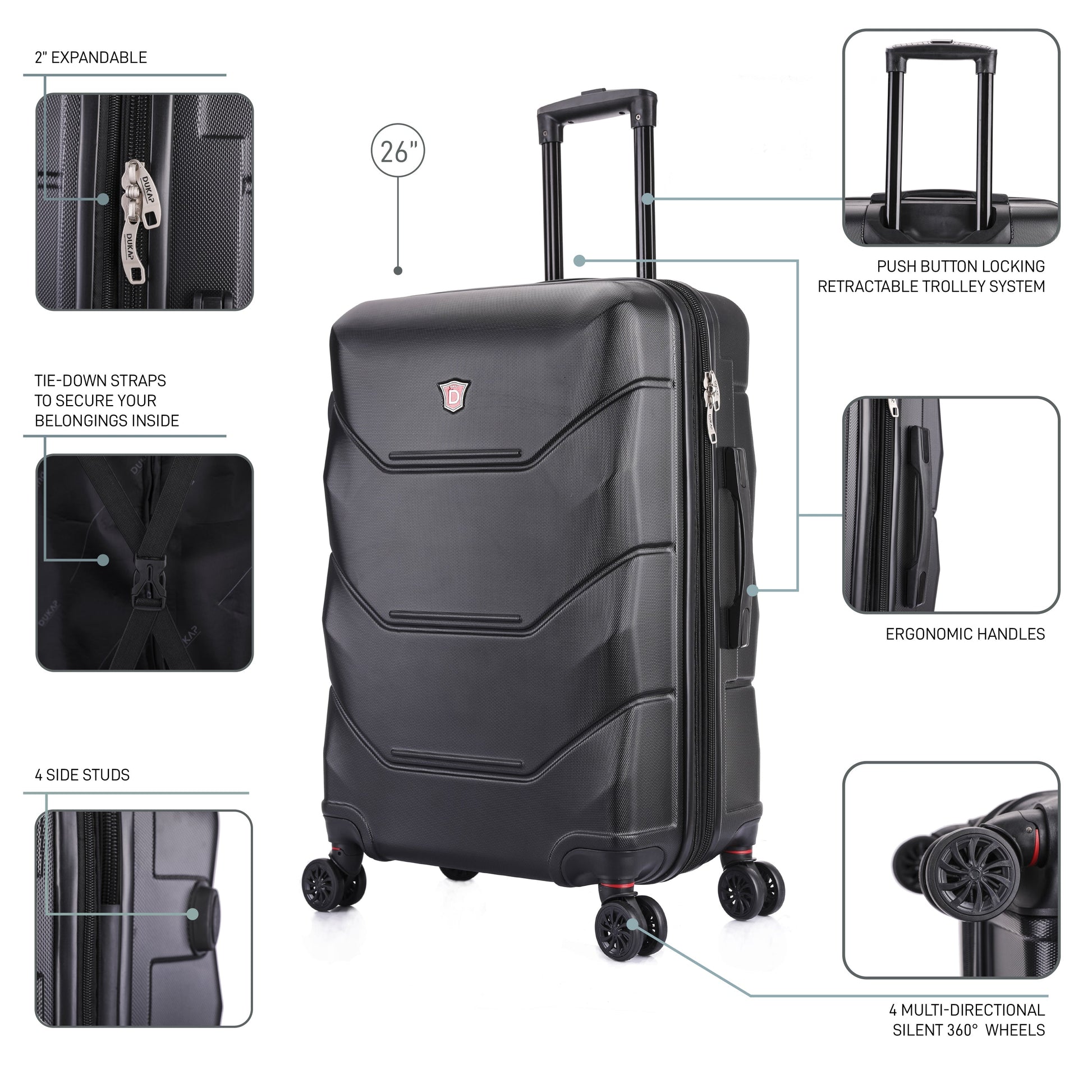 Hardside Luggage 26 Hard Shell Suitcase ZONIX Hardside Spinner 26