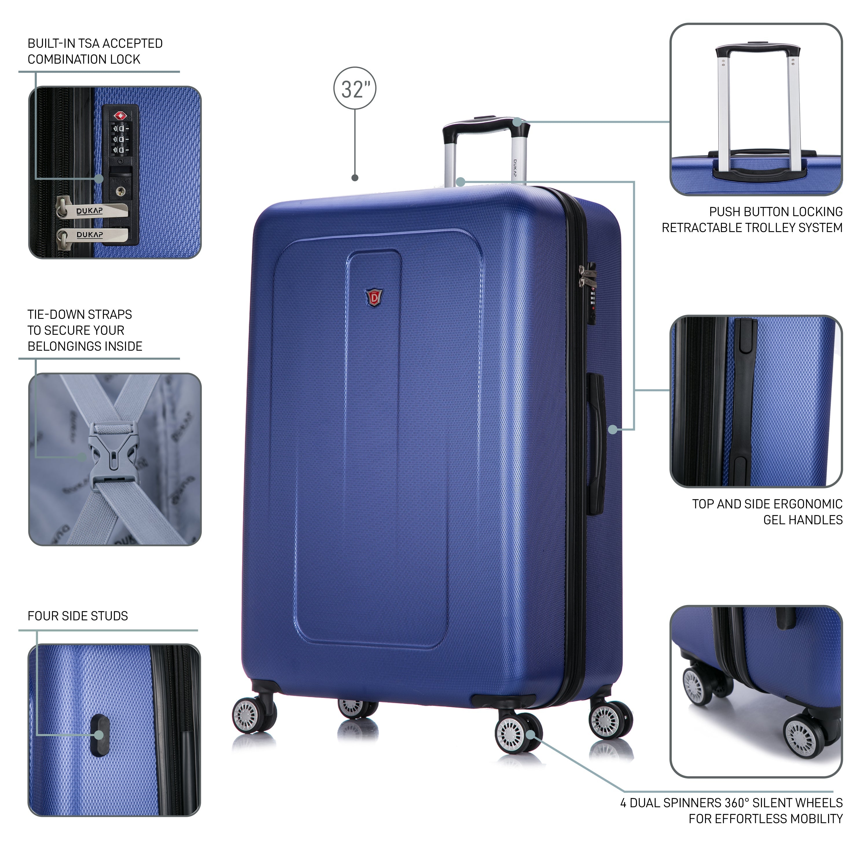 Crypto 3-Pc Spinner harside Luggage Set: 20/28/32 Inches. – Dukap
