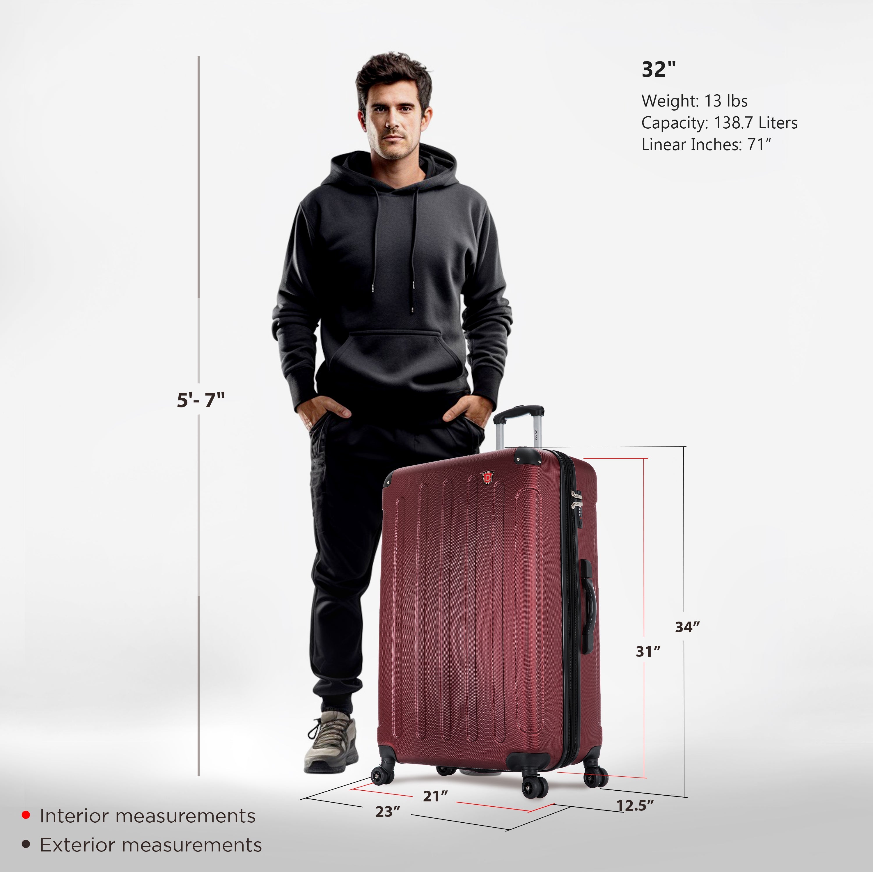 32 suitcase dimensions online