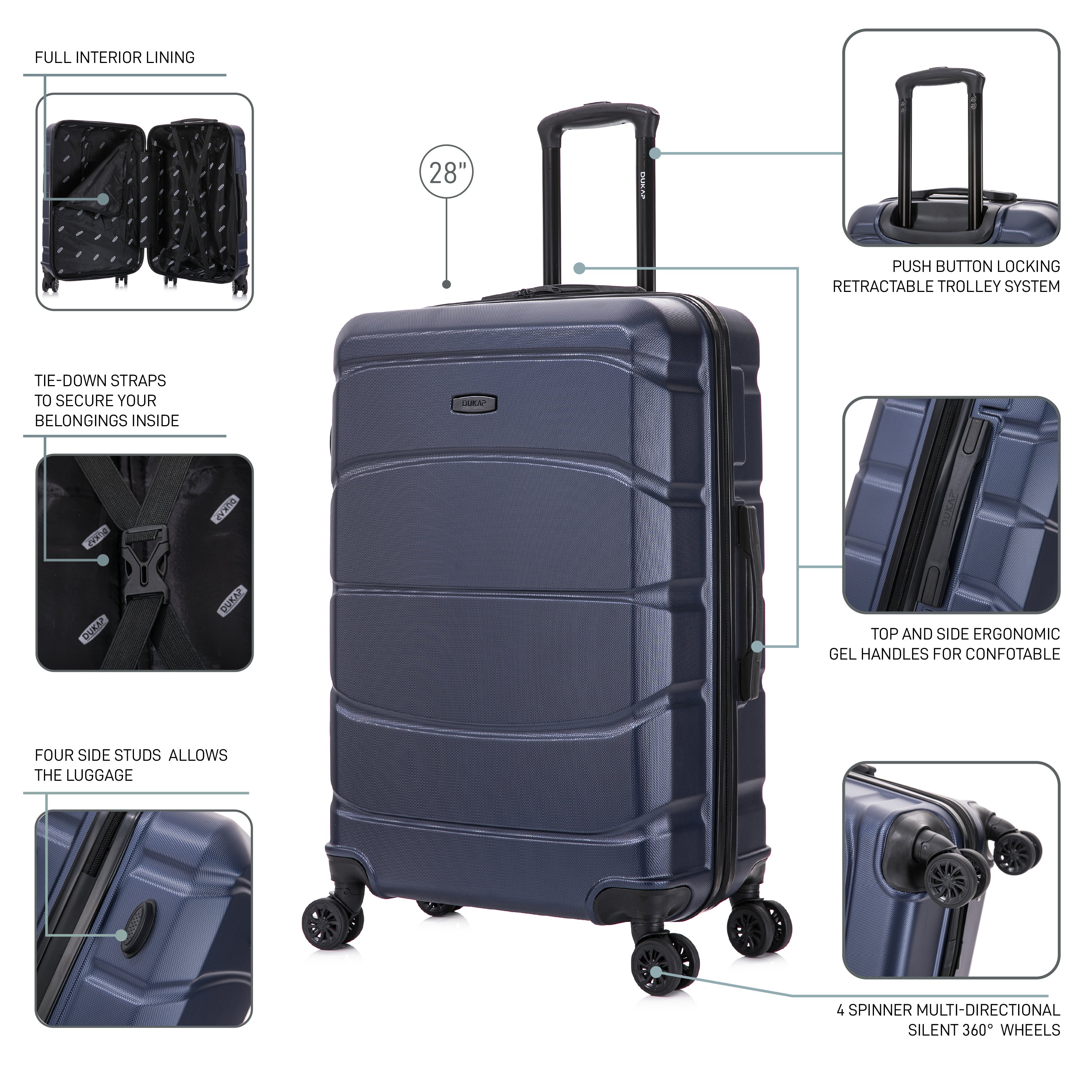 DUKAP Sense Lightweight Hardside Spinner 3 Piece Luggage Set