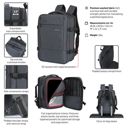 black backpack with zippered main compartment with padded laptop sleeve X-Era Expandable 15.6" Laptop Backpack Black